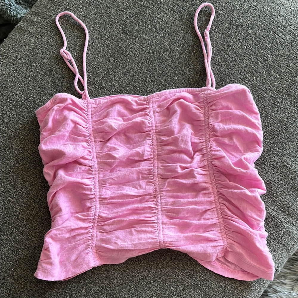 Free People Pink Ruched Fitted Camisole
